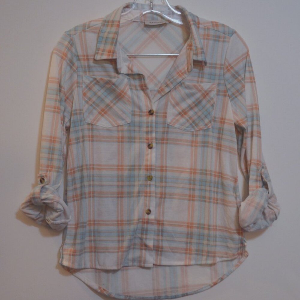 PASSPORT Button Down Plaid Pastel Colors Girls Shirt L